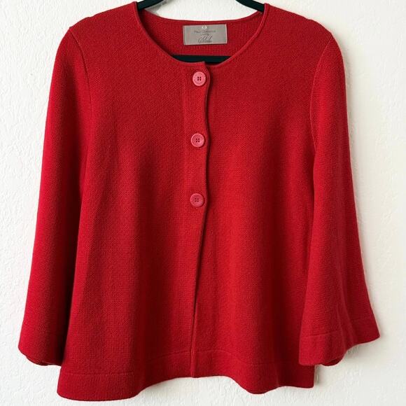 Paul Costelloe Living Studio Womens Red Button Front Sweater Marino Wool Blend L - Picture 1 of 7